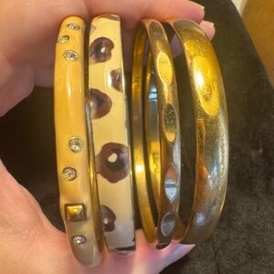 J.Crew Lot of 4 Bangles Bracelet - Gold Tone Metal, Peach Enamel, Cheetah Print